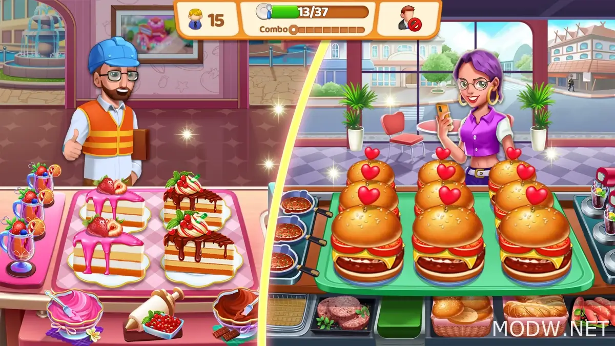 Скачать кухня игра : Cooking Town (MOD - Неограниченное количество  драгоценных камней, сердец) 2.4.0 APK Бесплатно